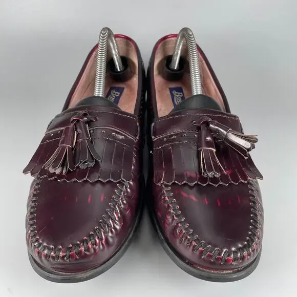 GH Bass & Co Men's 9.5 W Burgundy Leather Slip On Tassel Kilt Loafers Dress Shoe